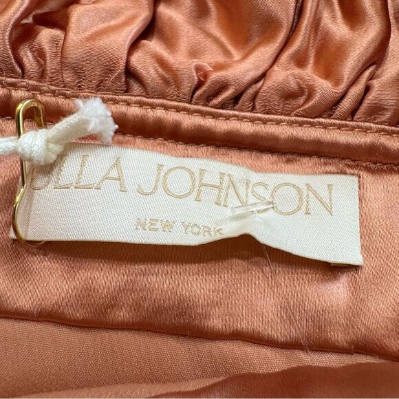 Ulla Johnson Metalic Satin Midi Dress 00 Copper Tulip Hem Off Shoulder New Money - Picture 13 of 16